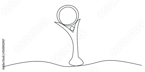 Abstract continuous one line drawing of a stylized trophy cup symbolizing achievement and success.   Vector illustration