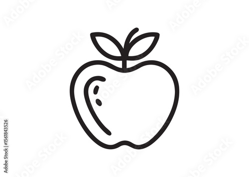 Line art apple Silhouette Black Vector White Background