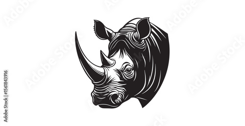 Powerful rhino head profile with bold lines and silhouette style