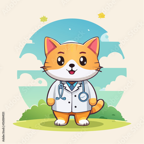  A cute cartoon cat dressed as a doctor, flat vector style, soft pastel colors, white backgro.svg
