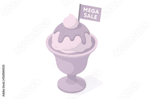 Ice Cream Sundae with Mega Sale Flag Discount Promotion Offer