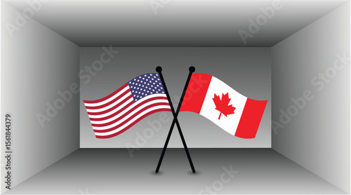Crossed American and Canadian Flags in a Neutral Setting. Correct Proportion Banner Design.