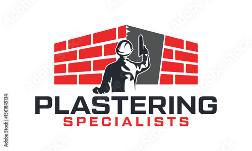 Plastering logo design. trowel plastering service template vector illustration
