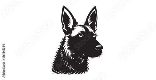 German shepherd dog head profile silhouette with golden brown fur