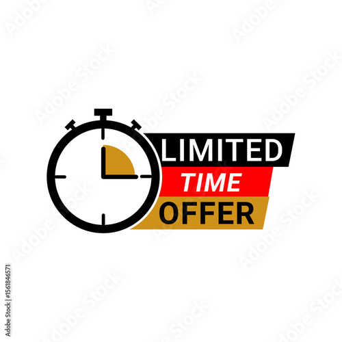 Limited Time Offer Label with Stopwatch Clock Icon Promotional Sale Tag Vector Illustration