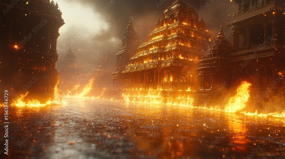 Fototapeta premium Fiery temple city