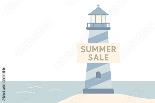 Lighthouse on Coast with Summer Sale Banner Discount Promotion