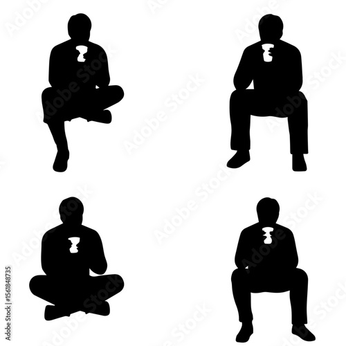 Businessman silhouette set. Man in a suit sitting on a chair, for waiting room or interview concepts.
