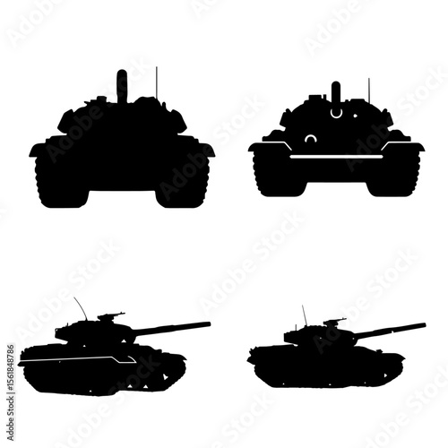 Combat tank vector collection. Army heavy armor silhouettes for strategic games or design elements.
