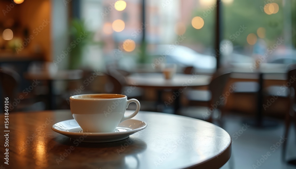 A cup coffee placed table cafe. Morning beverage on saucer, espresso drink, hot drink. Breakfast with caffeine. Restaurant scene with coffee shop table, blurry background, aroma. A cup coffee placed table cafe. Morning beverage on saucer, espresso drink, hot drink. Breakfast with caffeine. Restaurant scene with coffee shop table, blurry background, aroma.
