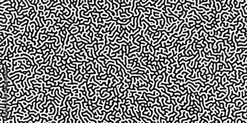 Turing reaction diffusion monochrome seamless pattern with chaotic motion .Linear design with biological shapes. Organic lines in memphis. abstract turing organic wallpaper background .	
