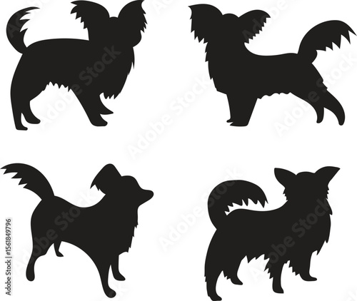 Papillon Silhouette Illustration Set – Vector Dog Breed Icons and Elegant Pet Shapes Collection

