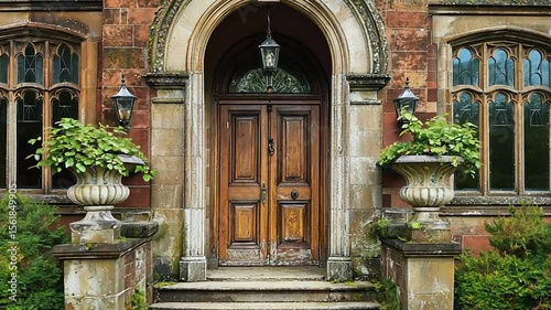 Ornate Entranceway to Historic Home, Gardens in Background