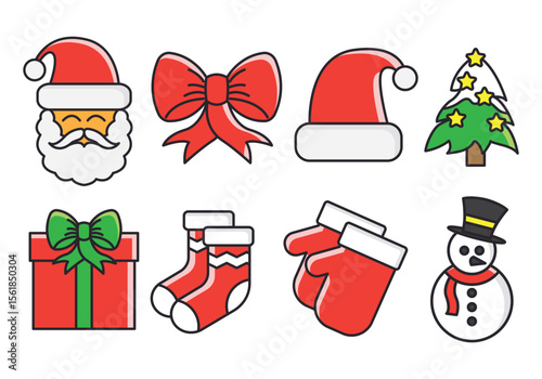 Festive collection of christmas icons featuring traditional holiday symbols and decorations for seasonal design projects