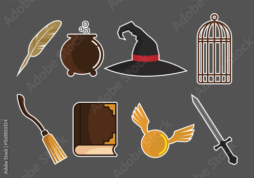 Enchanting collection of magical wizardry and sorcerer elements for fantasy designs and mystical themes