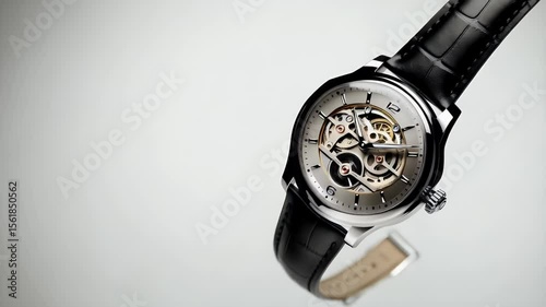 Open-faced wristwatch with intricate mechanism