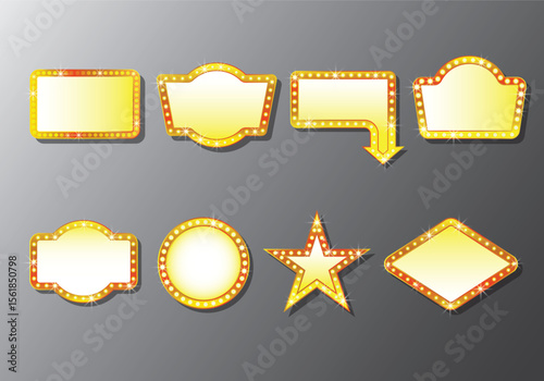 Classic hollywood marquee light bulb and starburst emblem with retro typography