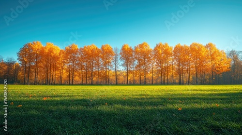Scenic autumn view showcasing a vacant green forest.