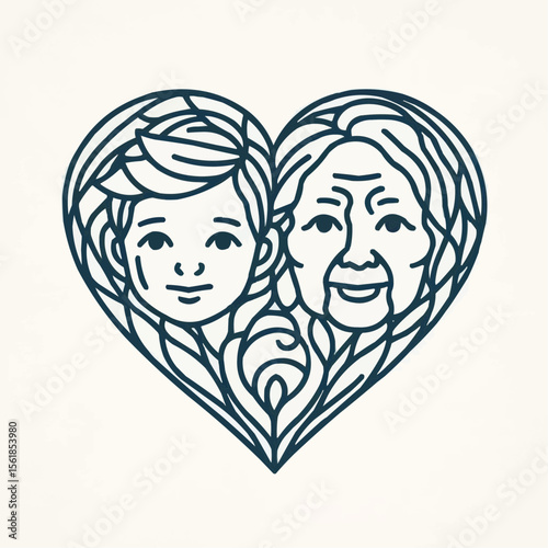 Stylized heart illustration featuring a grandmother and grandson 