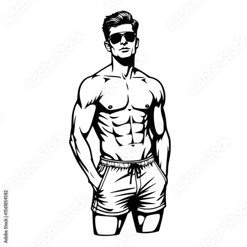 Man in Swim Suit Illustration