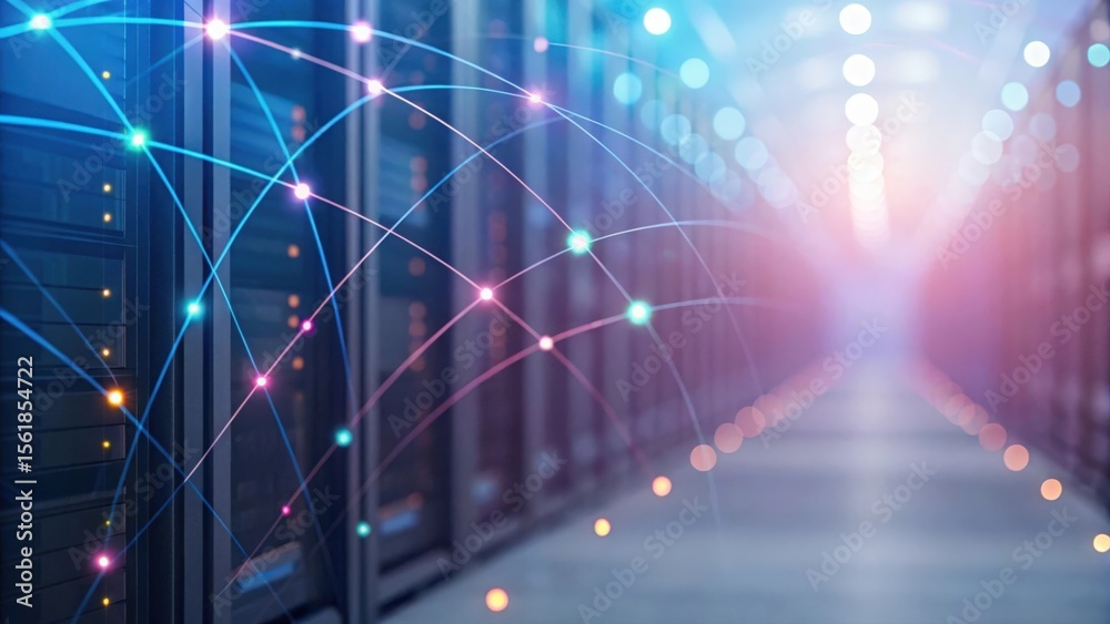 Obraz premium Defocused abstract tech background showing big data transfer and network flow 