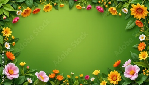 Beautiful green background adorned with delicate flowers creating a fresh and vibrant scene perfect for designs