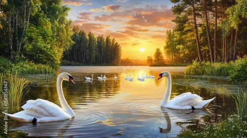swans , lake