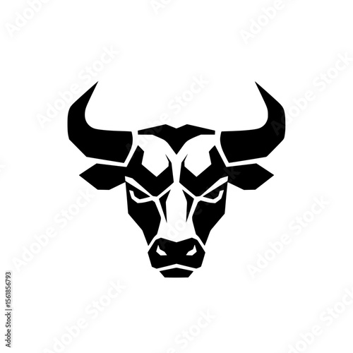 Minimalist vector illustration of a bull's head with strong lines. 