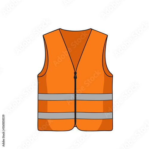 Orange safety vest with reflective stripes in flat design  
