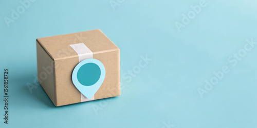 Gift box on a blue background with a location marker tag.