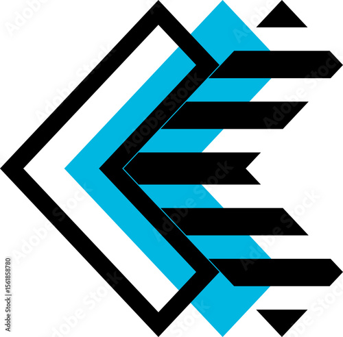 Black and blue abstract, flat geometric design.