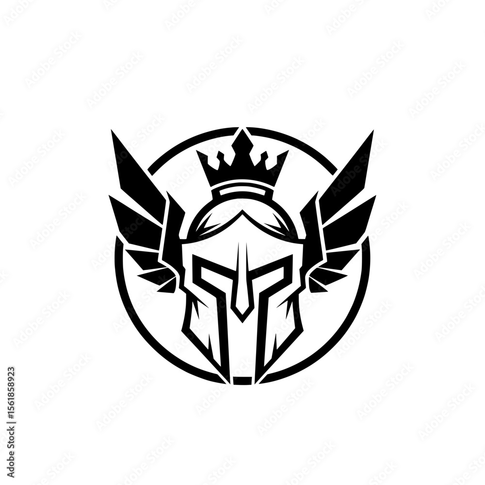 Obraz premium Spartan Warrior Helmet Logo with Wings and Crown