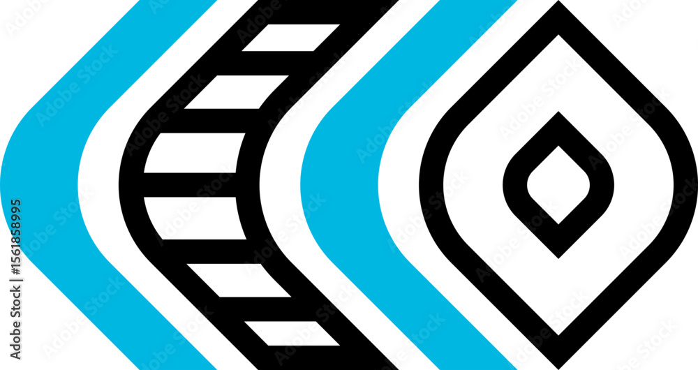 Fototapeta premium Black and blue abstract, flat geometric design.