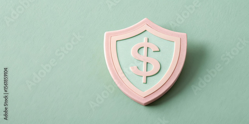 Metal shield with dollar sign on a textured green background.
