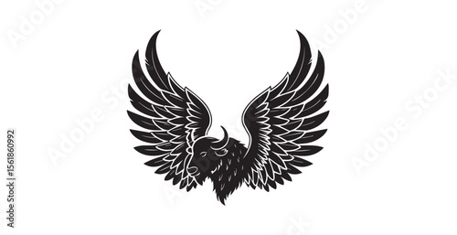 Majestic winged bison head in a bold black silhouette style