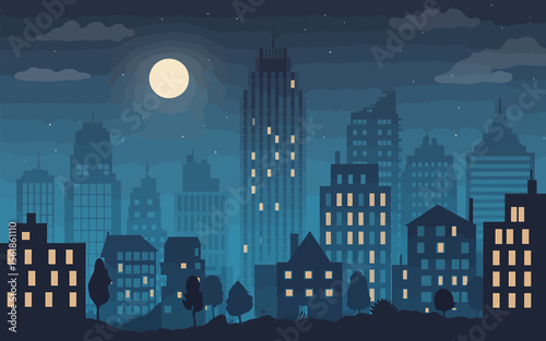 Nighttime Cityscape Illustration A Serene Nocturnal City View