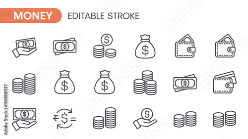 20 Minimalist Line Art Icons Money, Finance, and Wealth Symbols