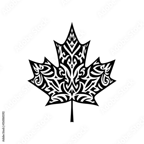 Black Tribal Maple Leaf Illustration