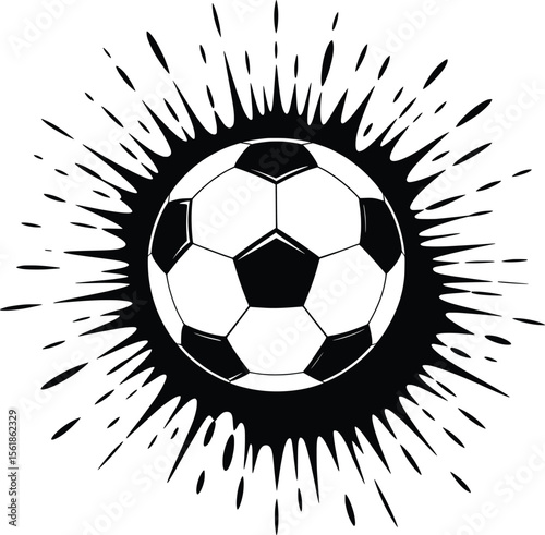 Soccer Ball Splash Silhouette, Football Clipart with Grunge Ink Burst.

