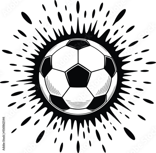 Soccer Ball Splash Silhouette, Football Clipart with Grunge Ink Burst.

