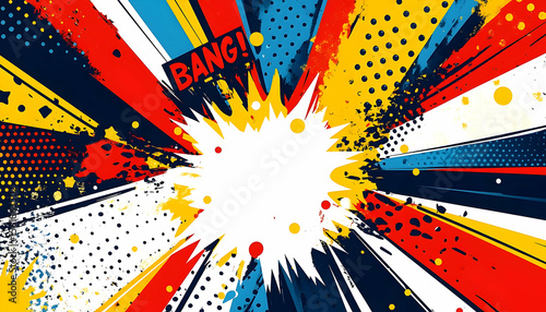 Vibrant comic book-style explosion graphic