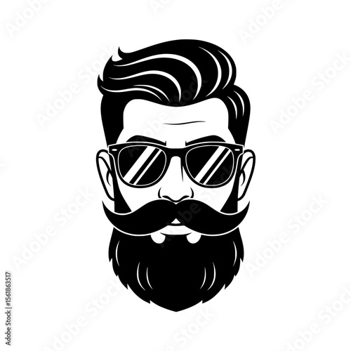 Bearded Man's Face with Mustache and Sunglasses