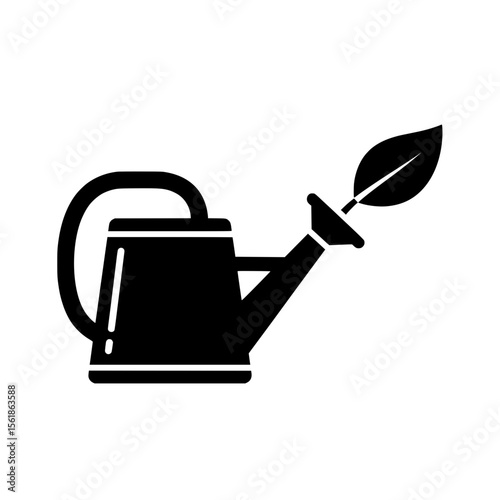 Watering Can Icon with Leaf Gardening Symbol