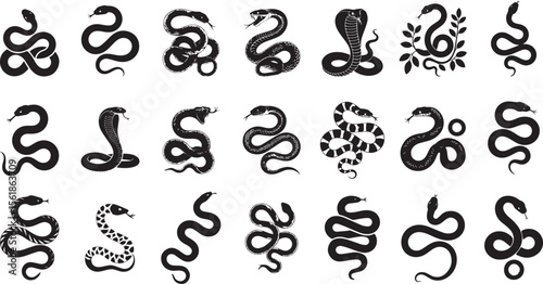 Snake black silhouette reptile animal vector illustration icon set collection for design elements