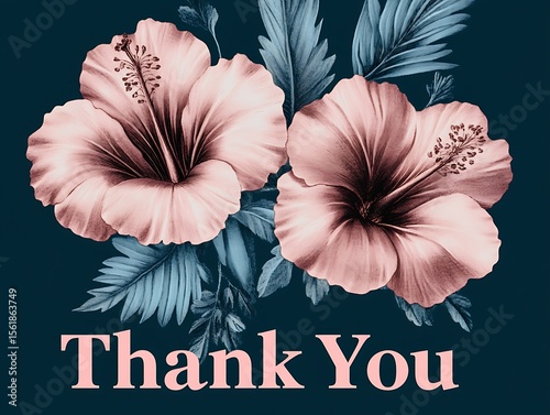 Pink Hibiscus Flowers And Leaves Arranged On A Dark Background
