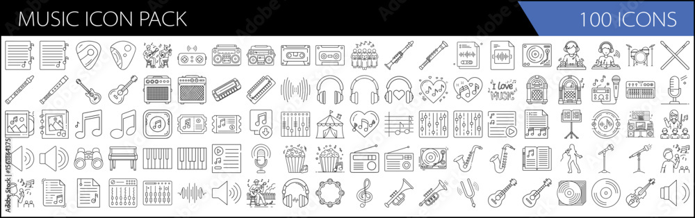 one hundred Line Icons for Musicians, Bands & Audio Creators one hundred Line Icons for Musicians, Bands & Audio Creators