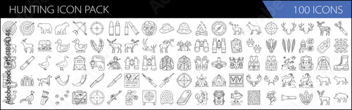 one hundred Outdoor & Survival Line Icons for Hunters