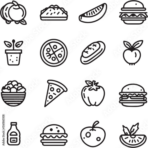 Food Black Line Editable Icons set