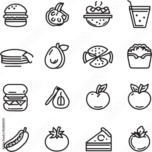 Food Black Line Editable Icons set