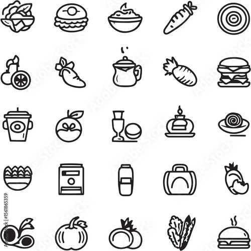 Food Black Line Editable Icons set